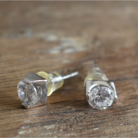 Faux Diamond Stud Earrings Boxed - Picture 1 of 1